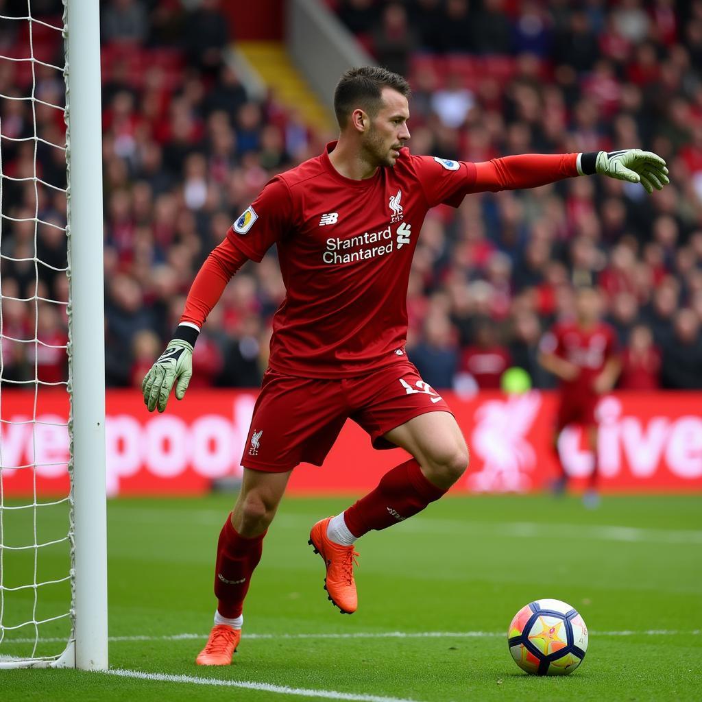 Brad Jones cản phá bóng trong màu áo Liverpool