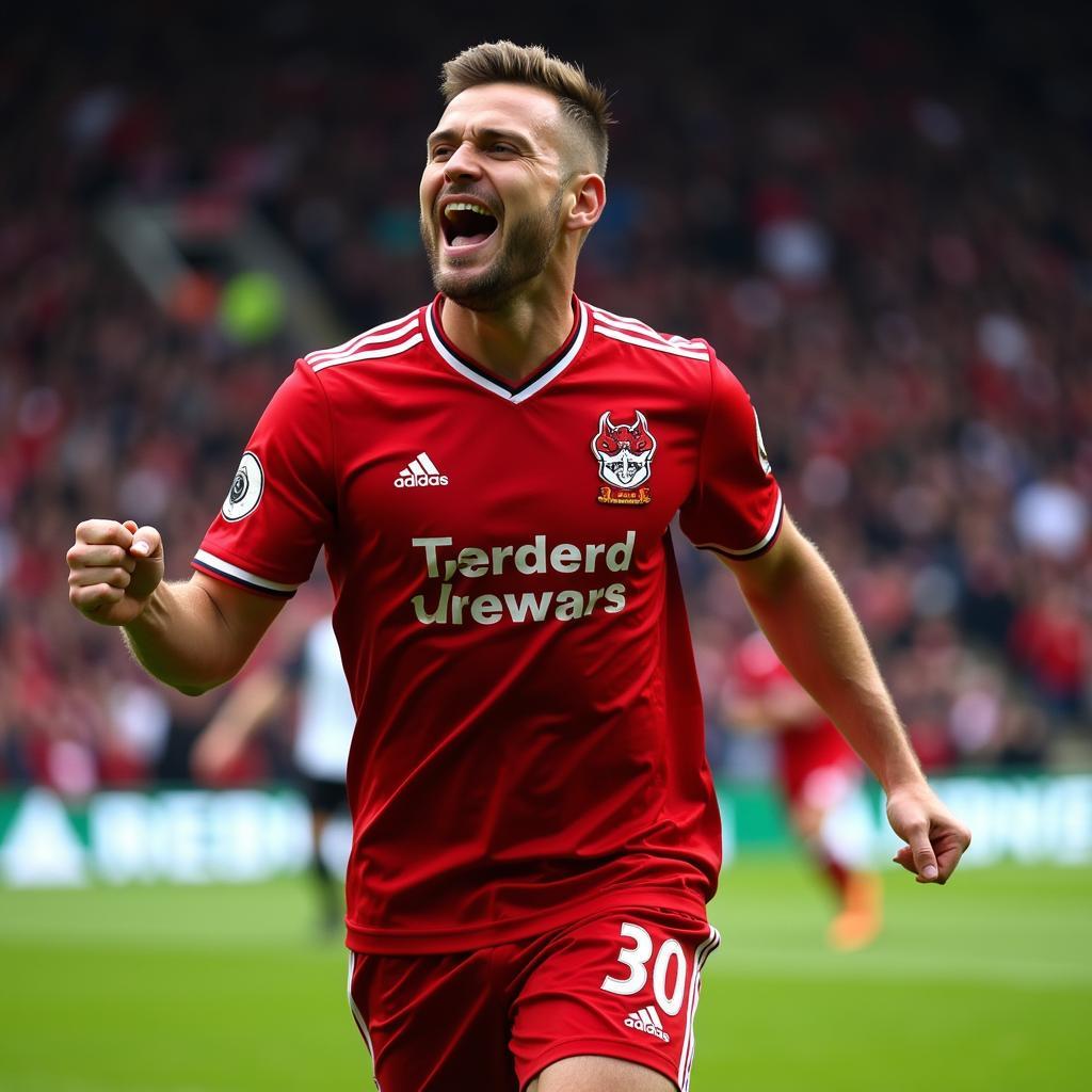 Brennan Johnson celebrating a goal for Nottingham Forest
