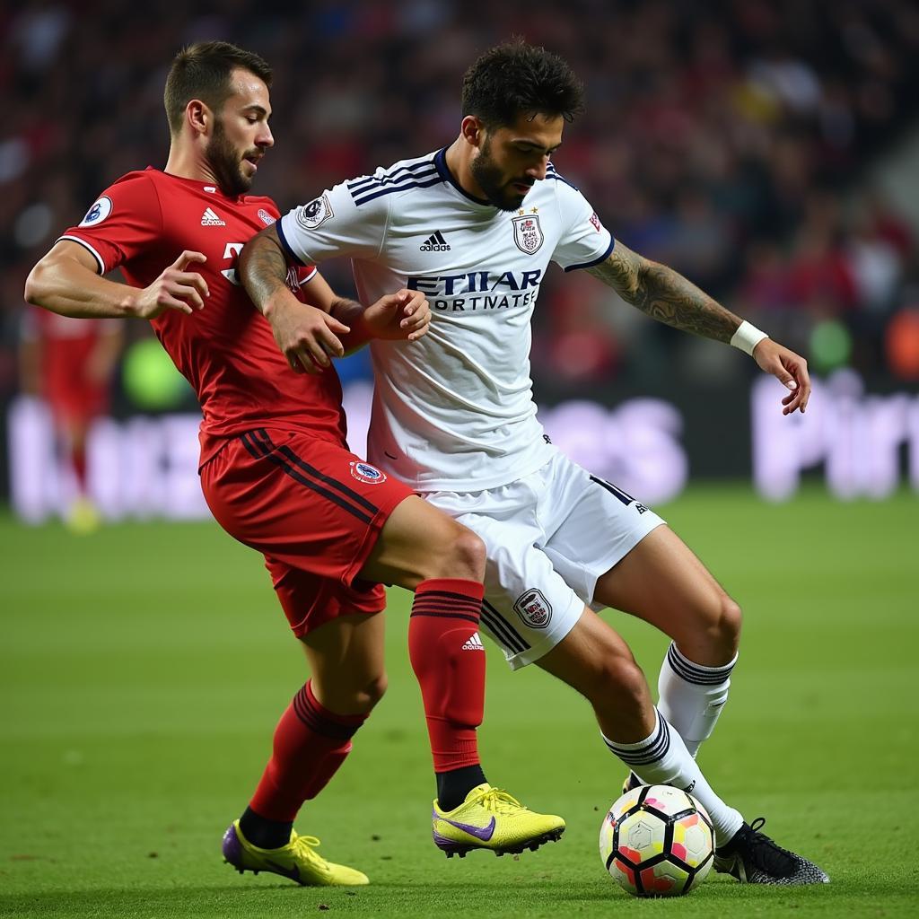 Bruno Fernandes shielding the ball from a defender