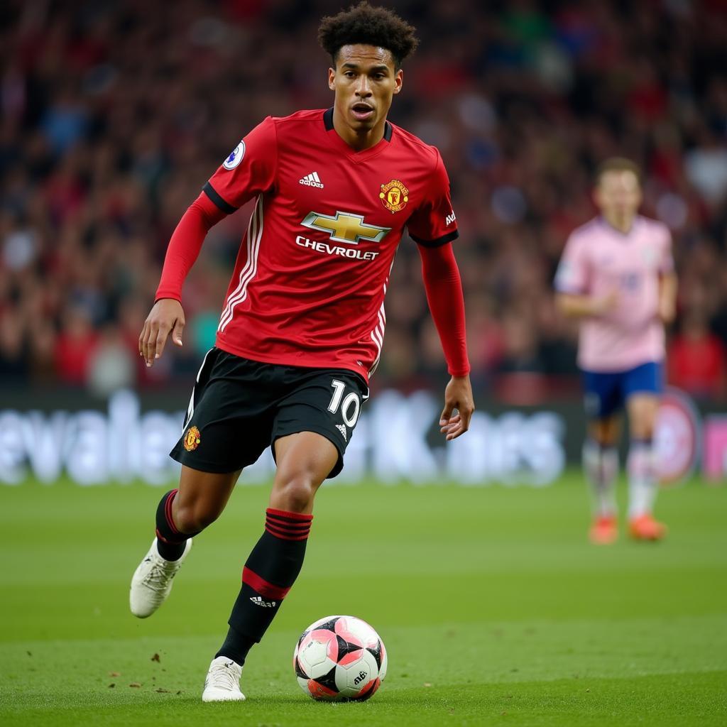 Bruno Mendes thi đấu trong màu áo Manchester United