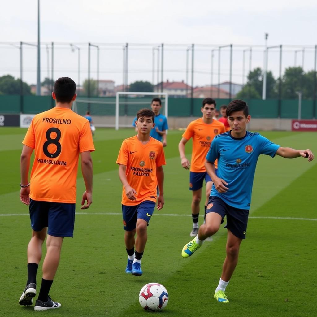 Các cầu thủ trẻ Frosinone Calcio players trong buổi tập luyện