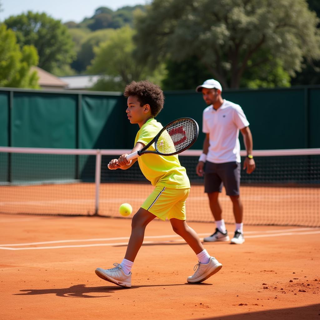 Carlos Alcaraz thời niên thiếu đang tập luyện tennis.