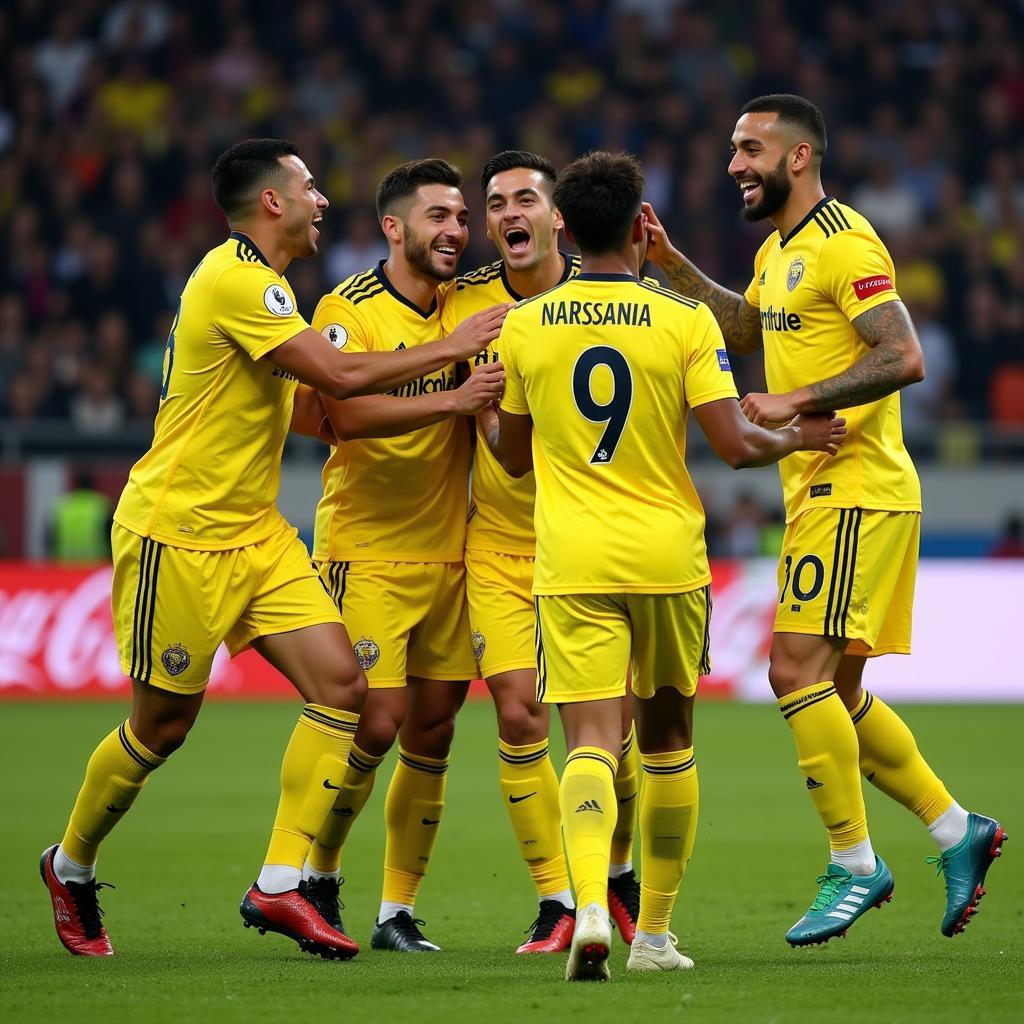 Cầu thủ Villarreal B FC ăn mừng bàn thắng trong một trận đấu sôi nổi.