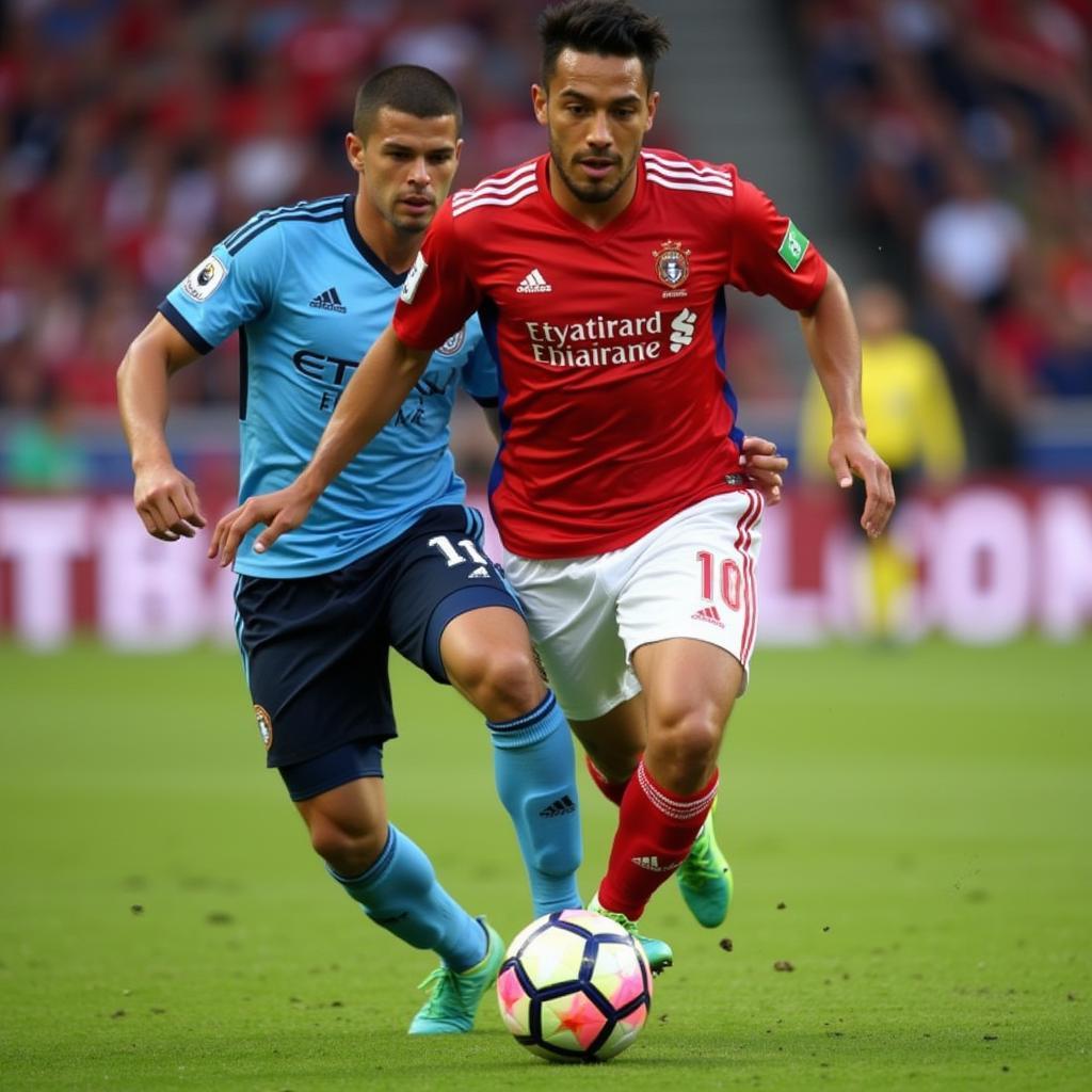 Luciano Acosta dribbling past a defender