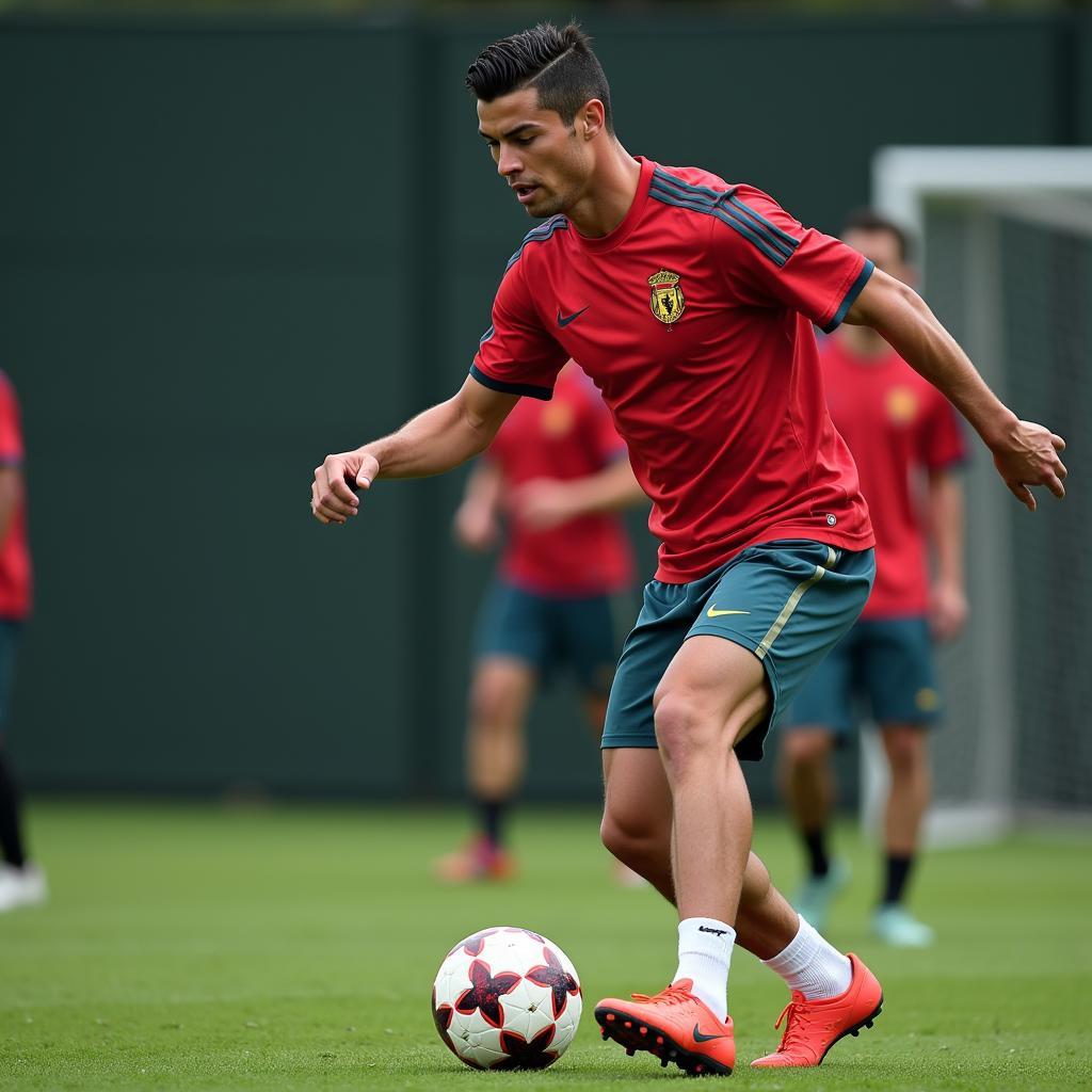 Cristiano Ronaldo luyện tập chăm chỉ trên sân bóng