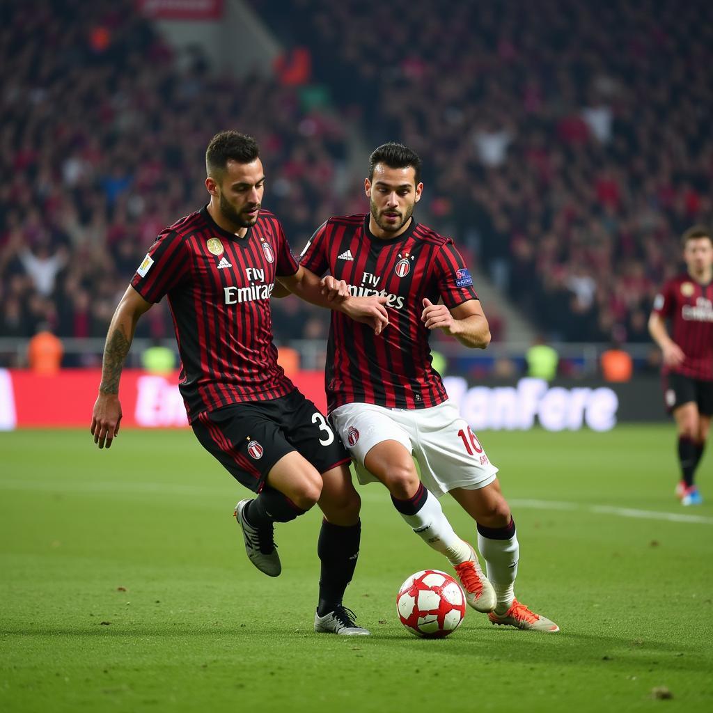 Dario Simic phòng ngự trong màu áo AC Milan