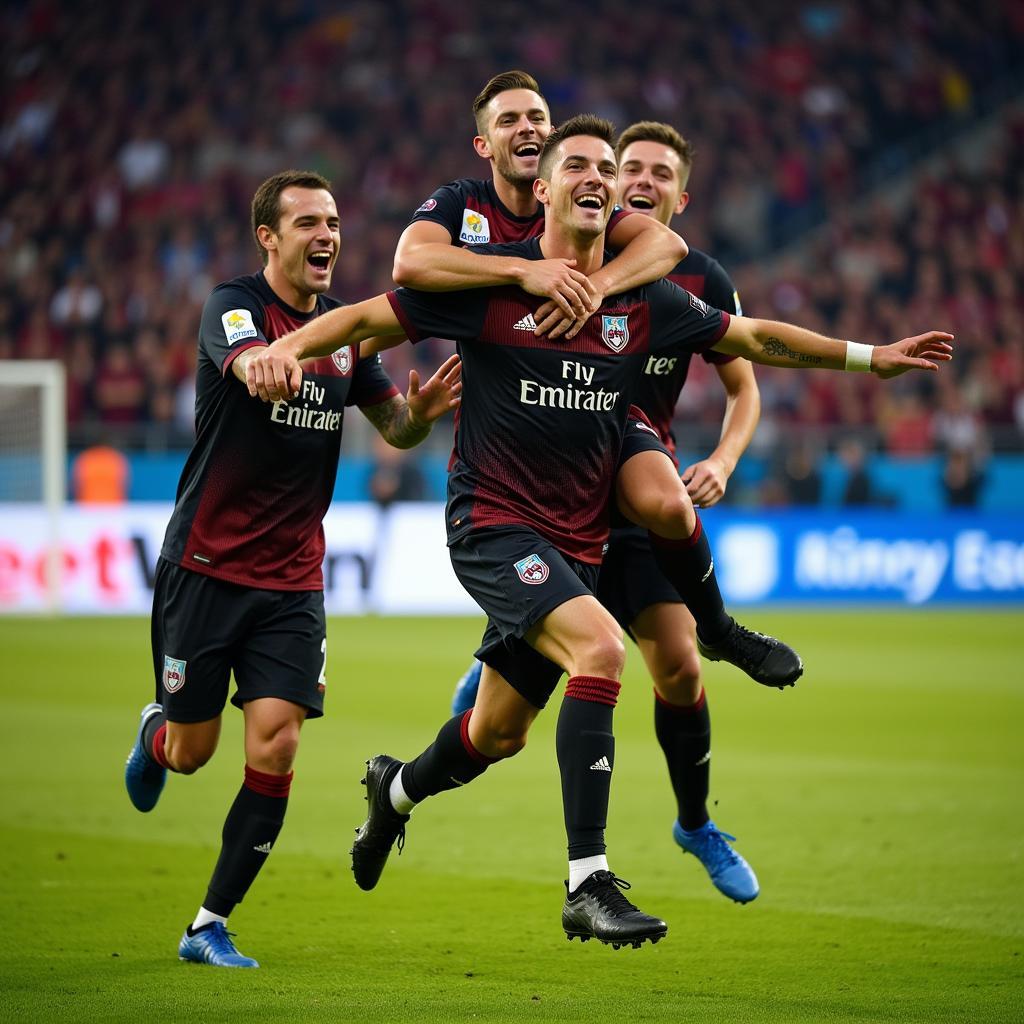Dominik Kruzliak ăn mừng bàn thắng cùng đồng đội