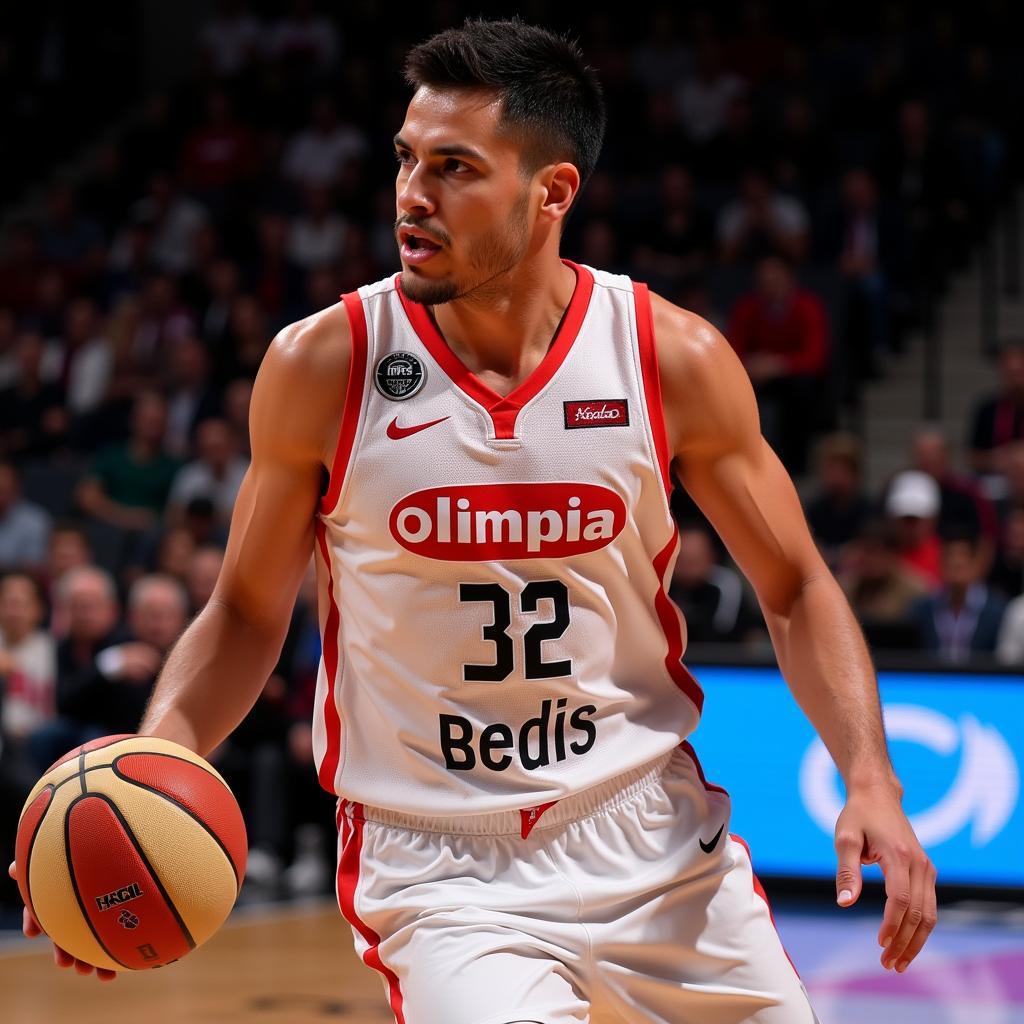 Emiliano Rodriguez trong màu áo câu lạc bộ Olimpia Milano trong một trận đấu.