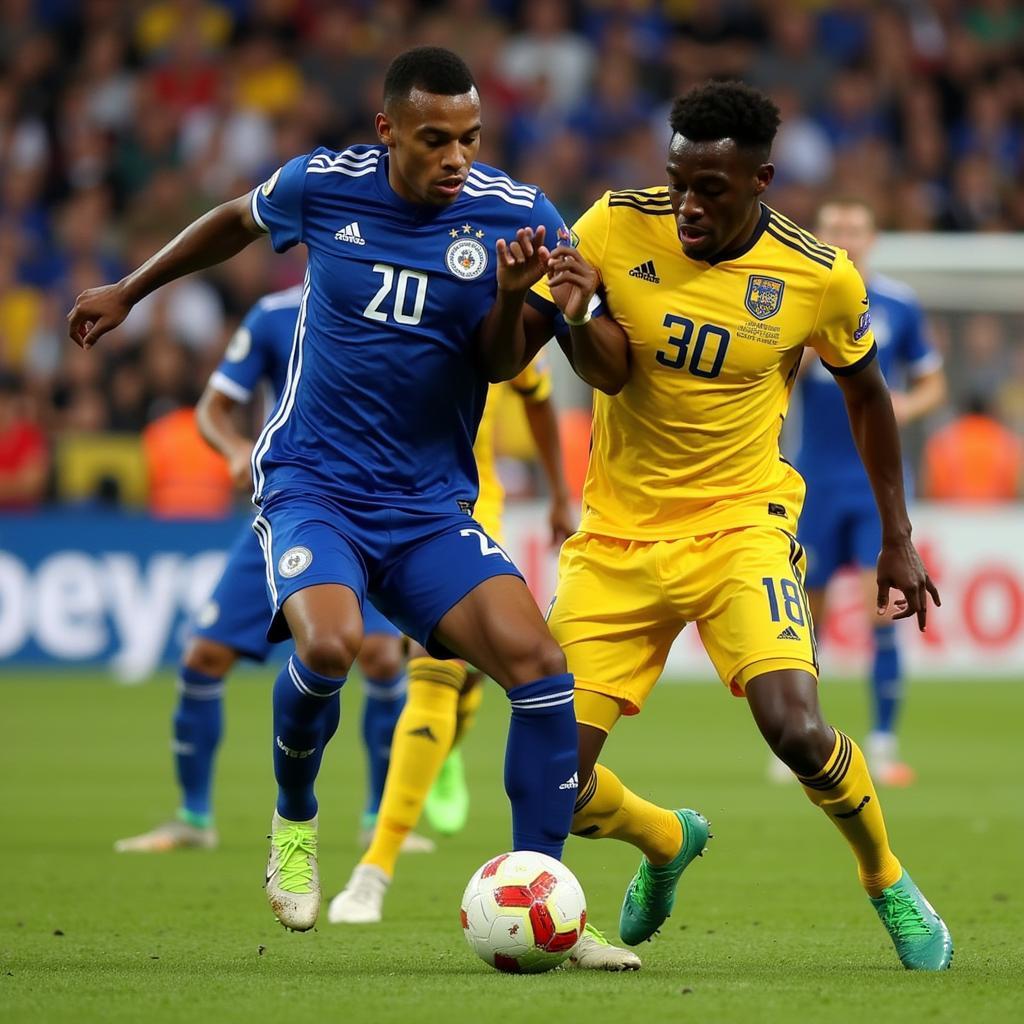 Emmanuel Agbadou tranh chấp bóng quyết liệt