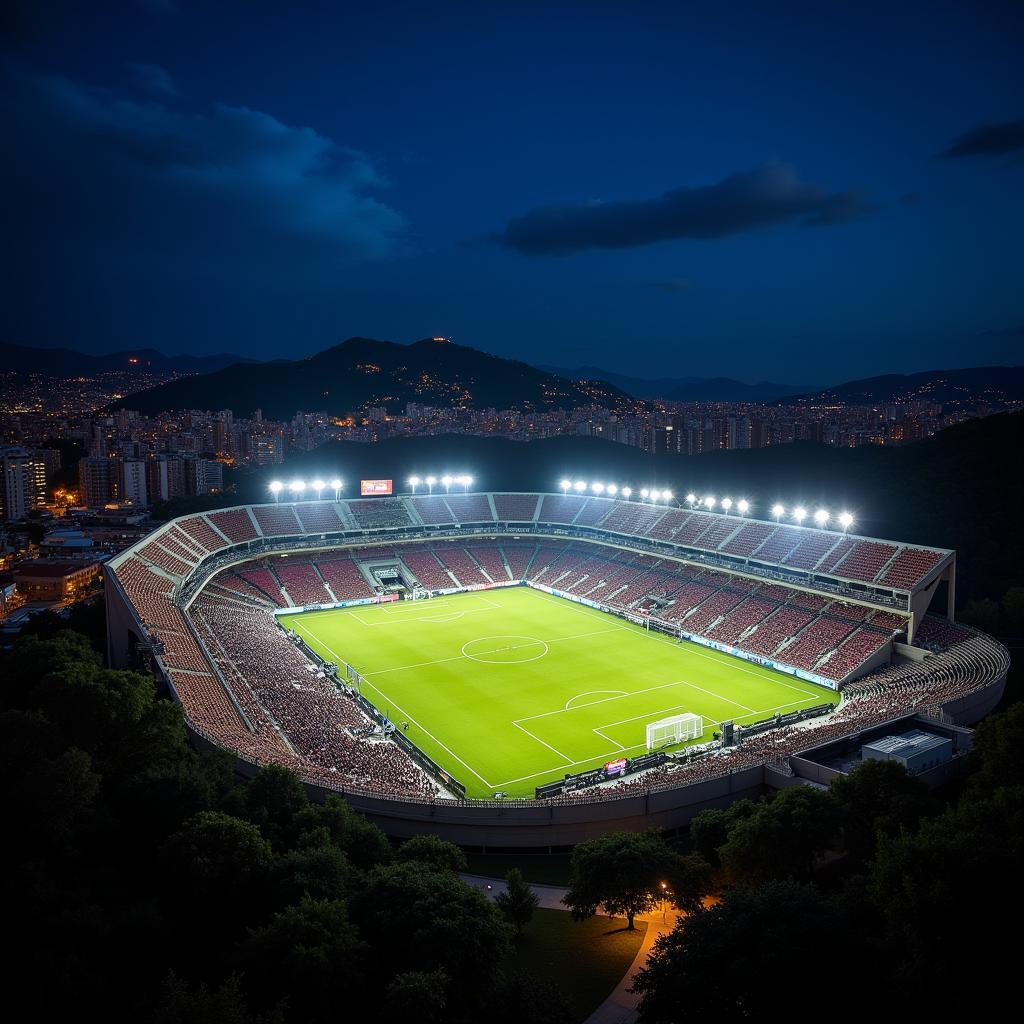 Estadio Florencio Sola rực rỡ ánh đèn trong đêm