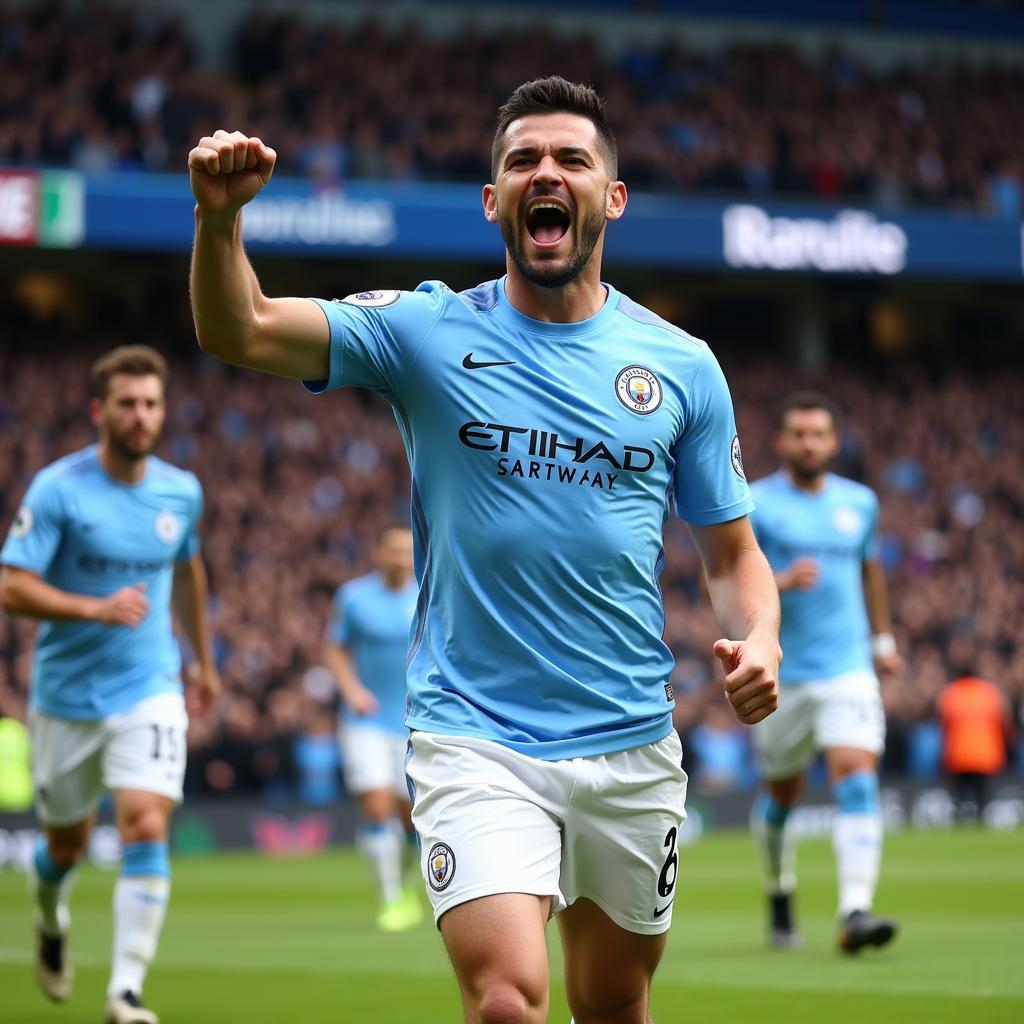 Facundo Aguero ăn mừng bàn thắng trong màu áo Manchester City