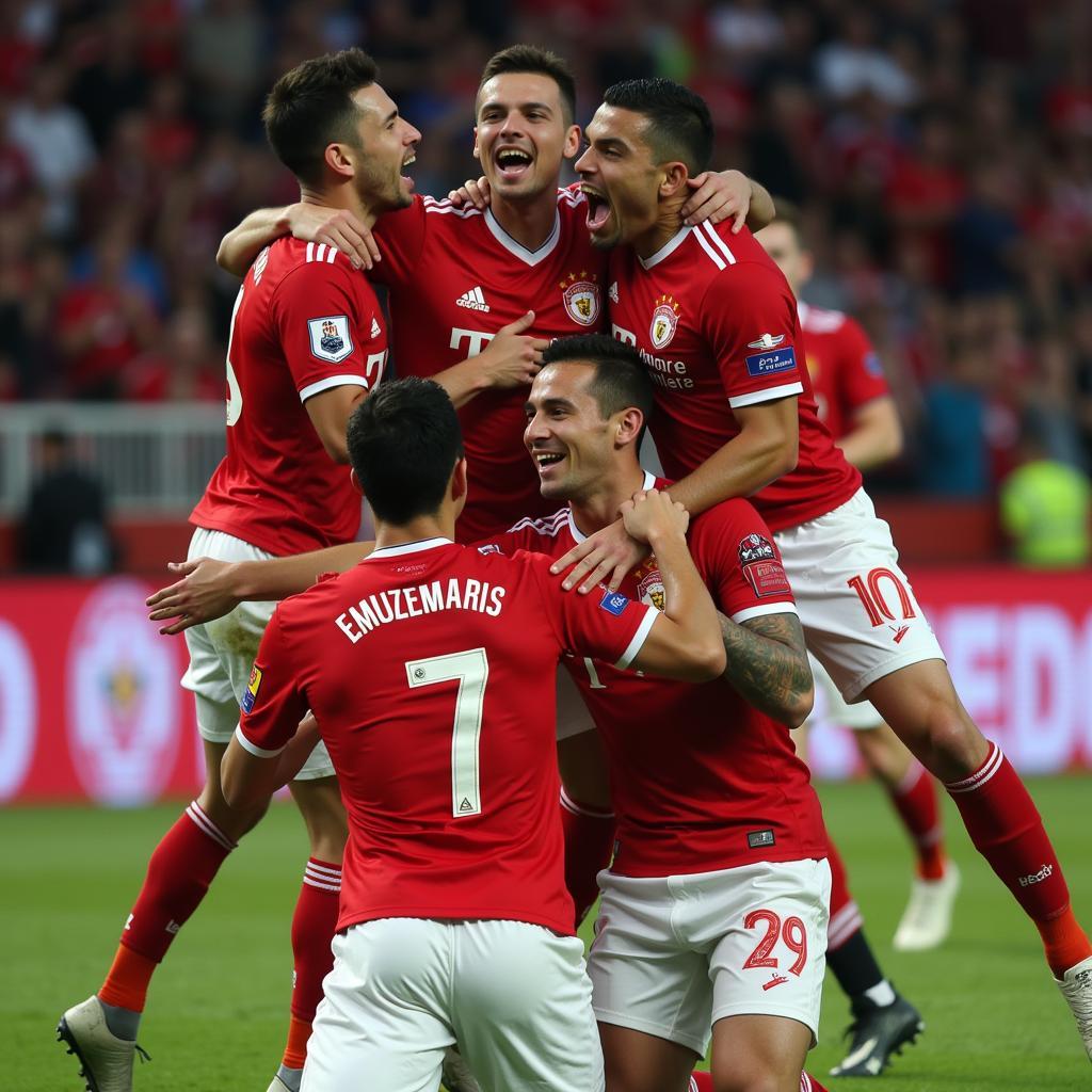 Federico Fazio ăn mừng bàn thắng cùng đồng đội - Niềm vui chiến thắng sau một pha lập công quan trọng.