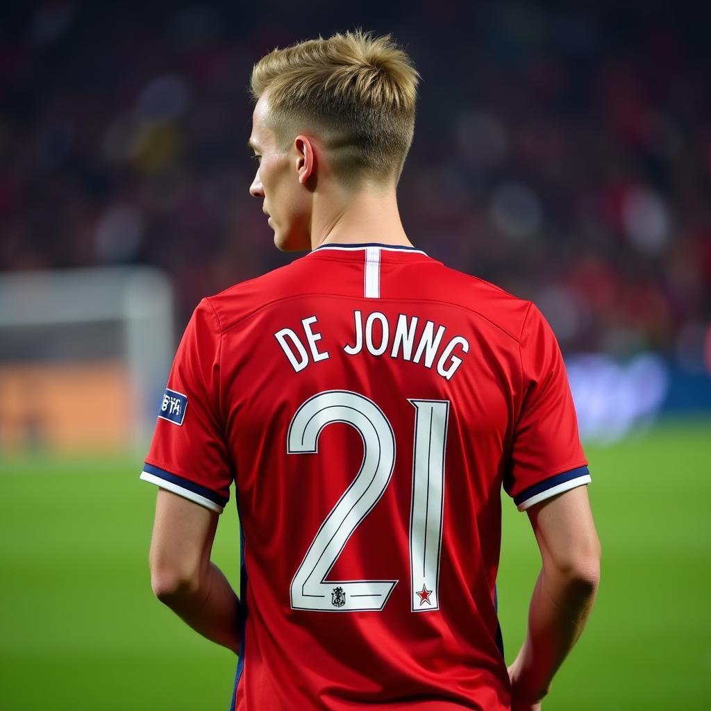 Frenkie de Jong mặc áo số 21 và đang xúc động