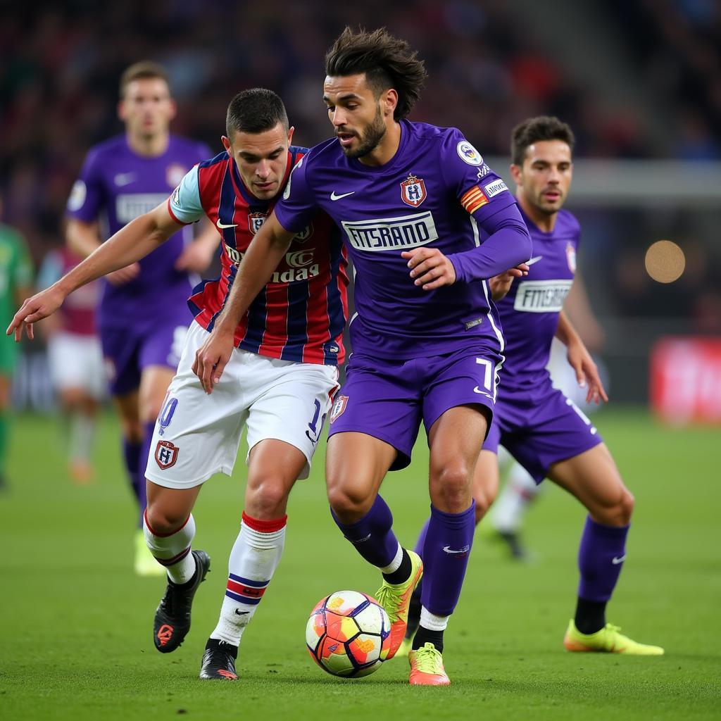 Giuseppe Pezzella trong màu áo Fiorentina thể hiện kỹ năng phòng ngự xuất sắc.