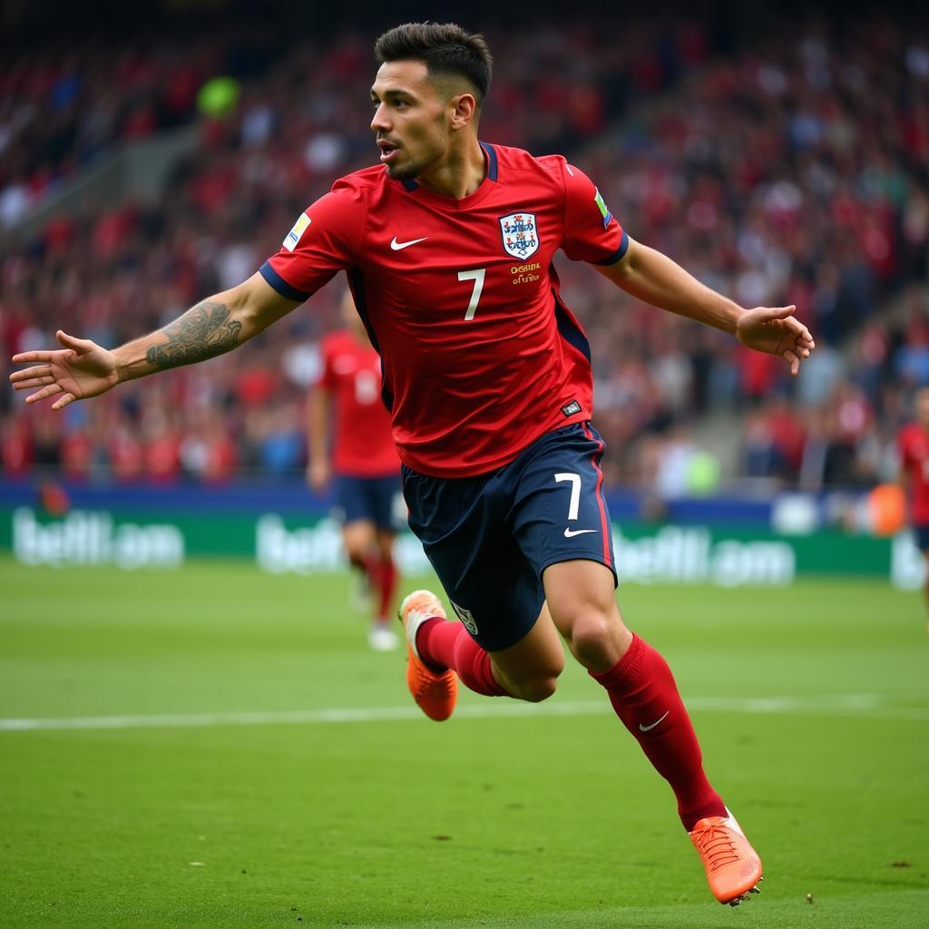 Gnabry ăn mừng bàn thắng trong màu áo số 7
