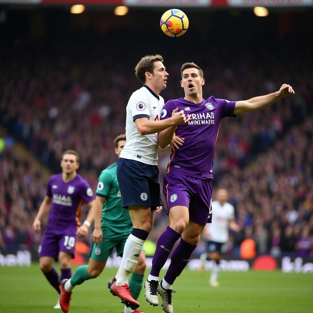 Harry Kane winning an aerial duel