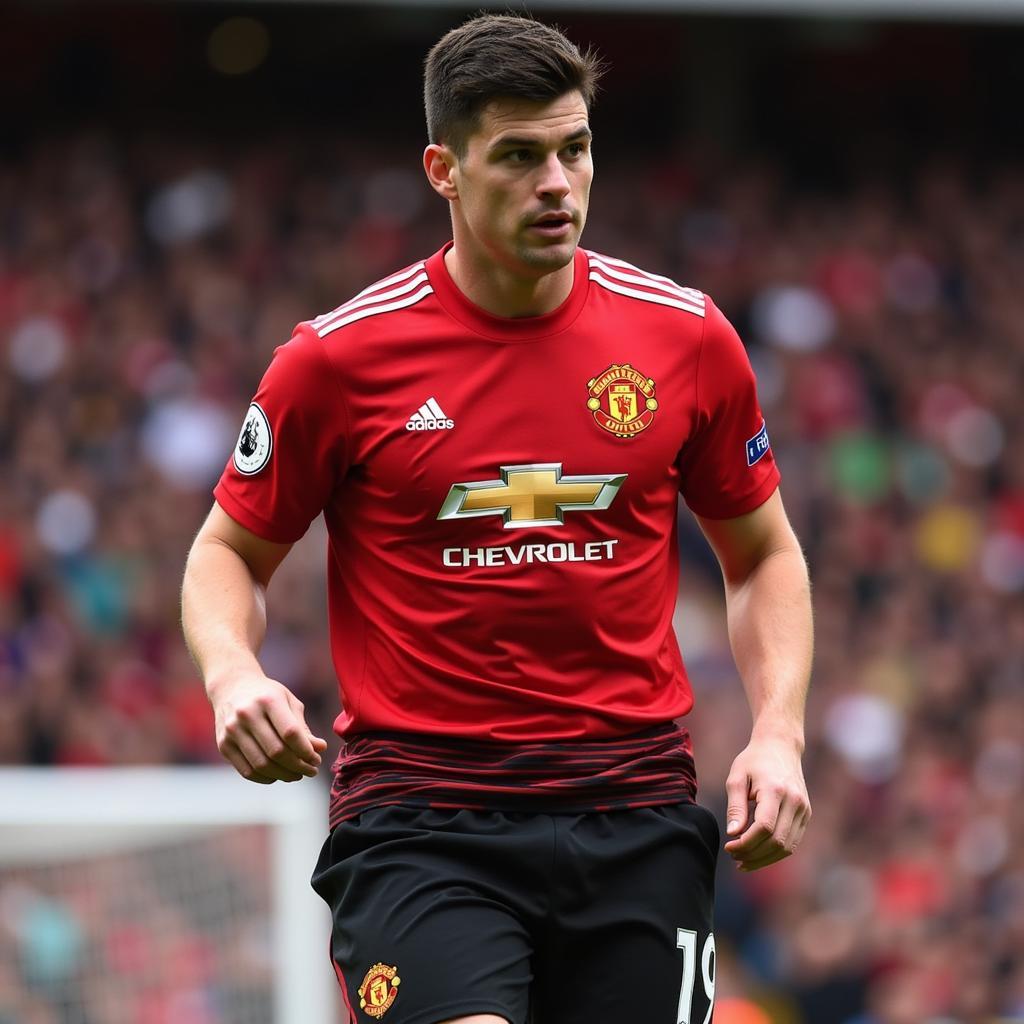 Cân nặng chính xác của Harry Maguire là bao nhiêu? Hình ảnh Maguire trong màu áo Manchester United.