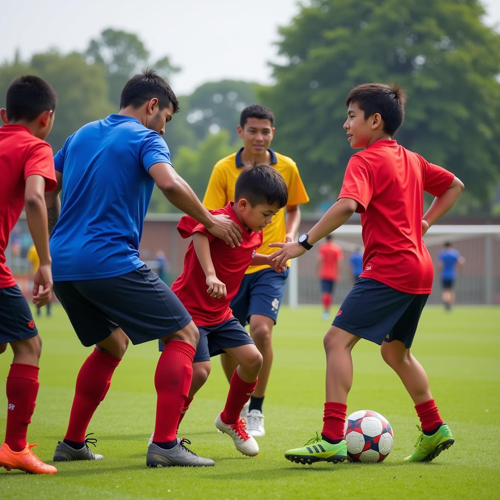 Cầu thủ trẻ Herrera Fútbol Club đang tập luyện