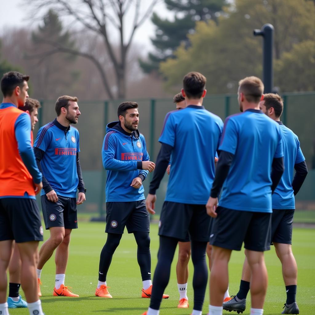 Inter Milan players and coaches during a training session before a friendly against Pergolettese