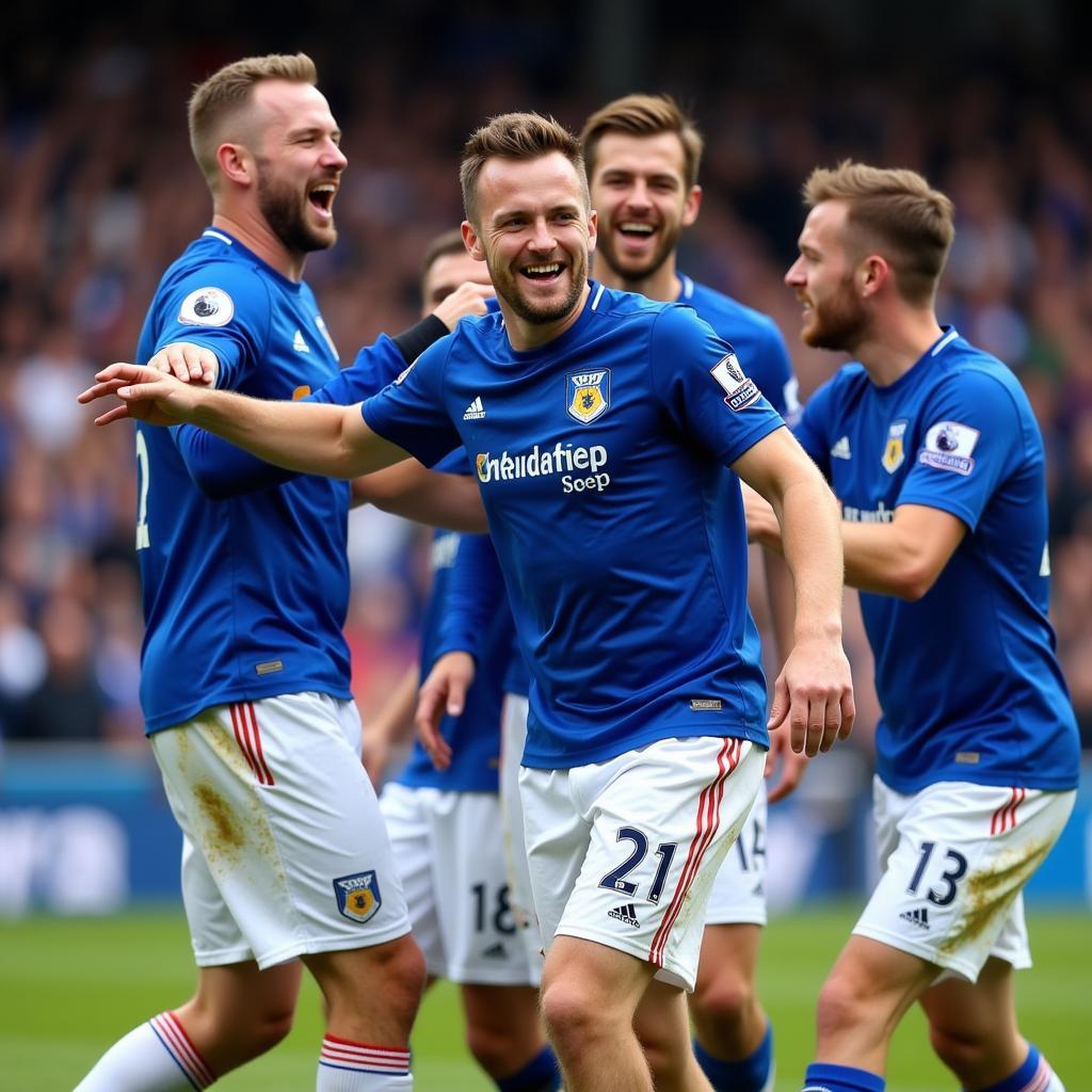 Cầu thủ Ipswich Town ăn mừng chiến thắng đầy cảm xúc