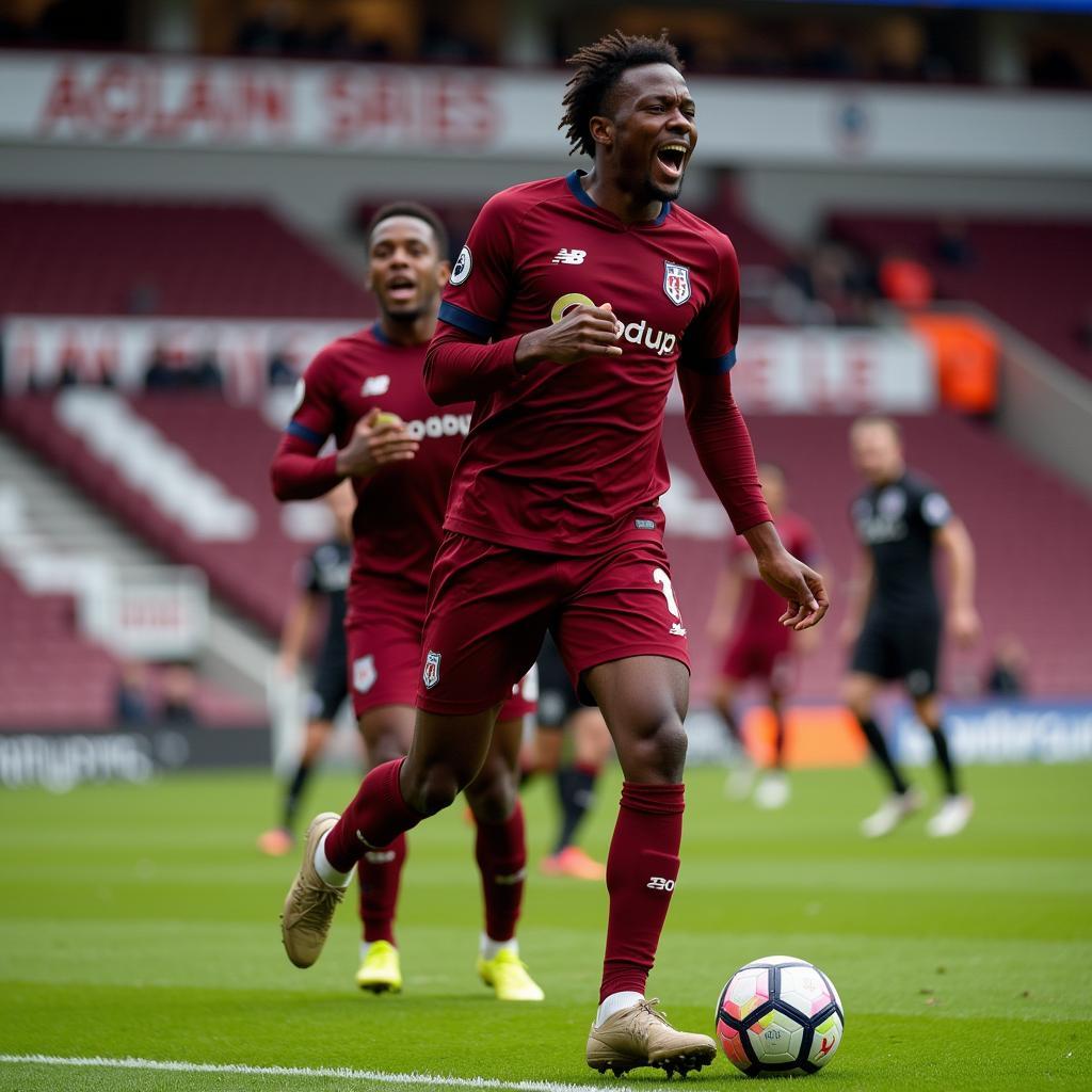 Isaiah Jones ăn mừng bàn thắng trong màu áo Middlesbrough.