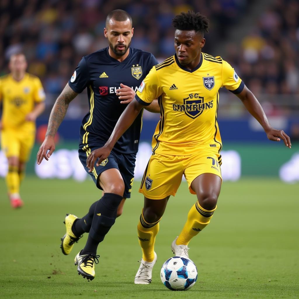 Isaiah Jones thể hiện kỹ năng đi bóng vượt qua hậu vệ đối phương trong màu áo Nashville SC.