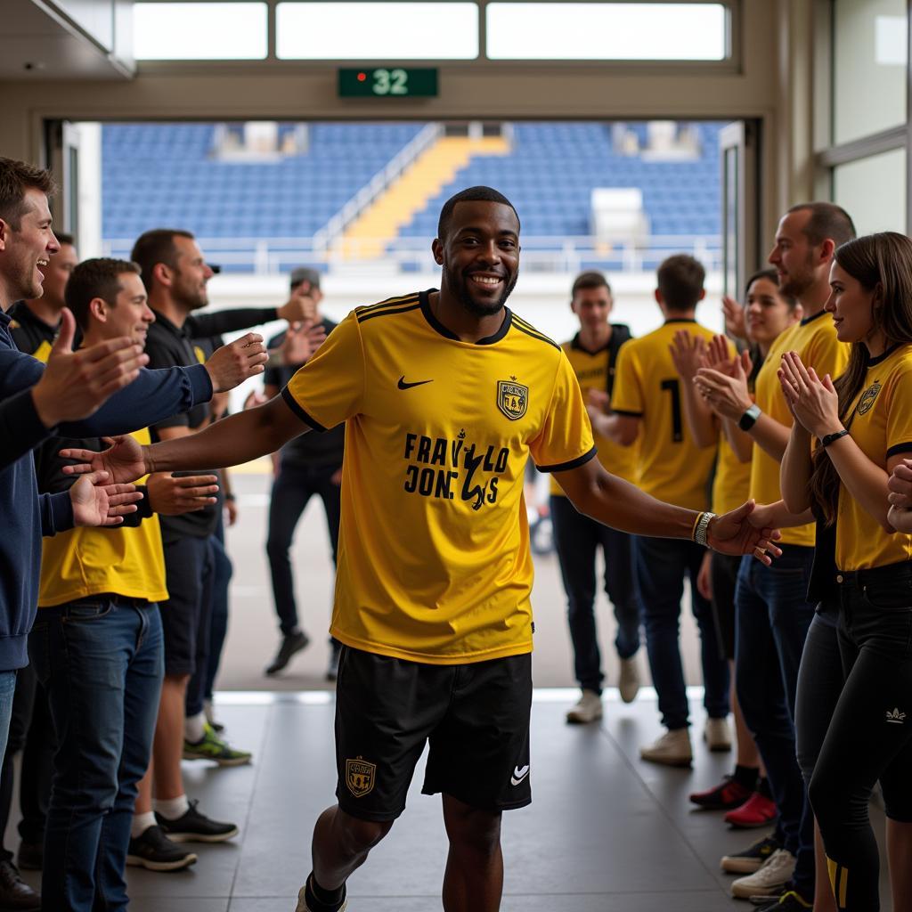 Cổ động viên Nashville SC chào đón Isaiah Jones.