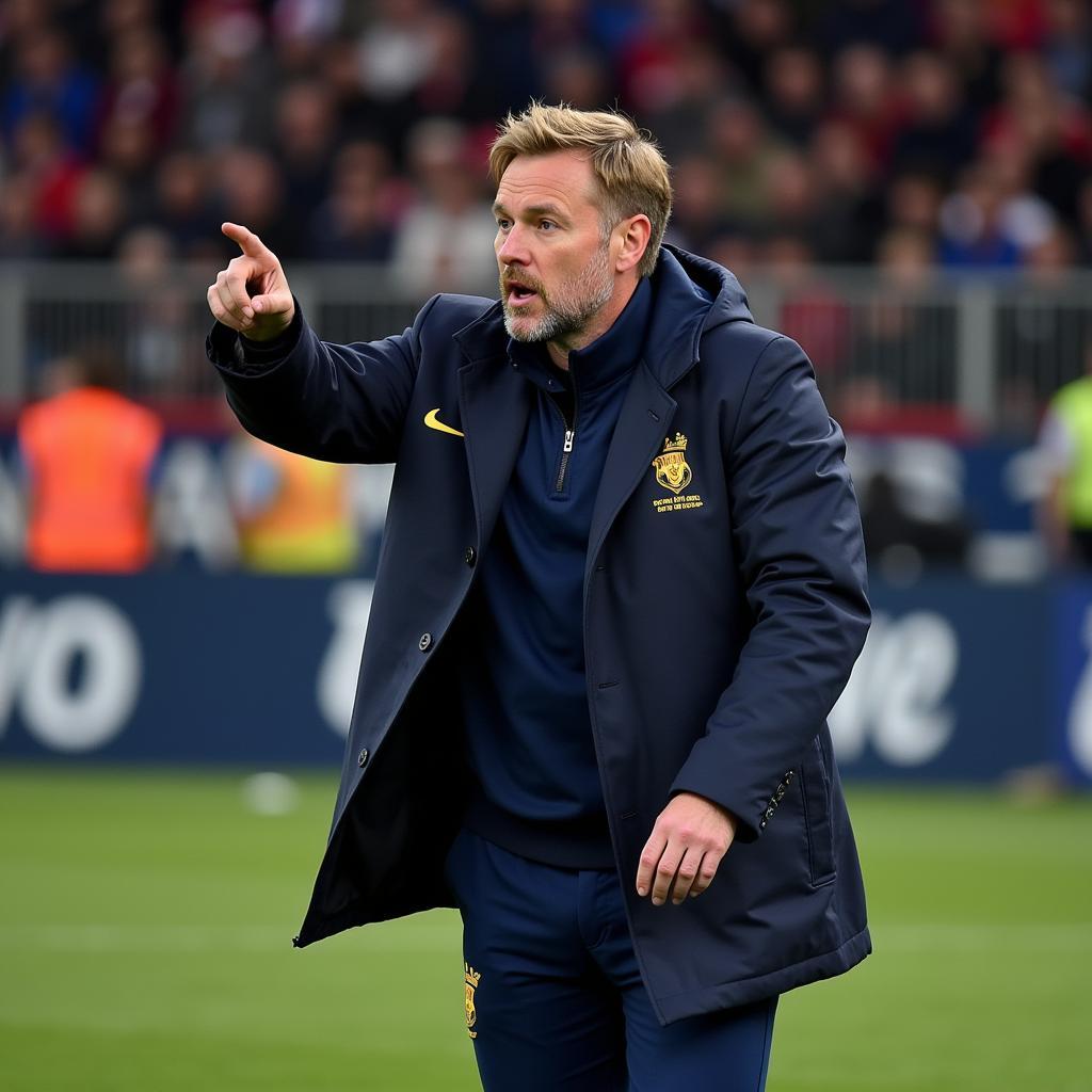 Jacob Neestrup đang chỉ đạo FC Copenhagen trong một trận đấu.