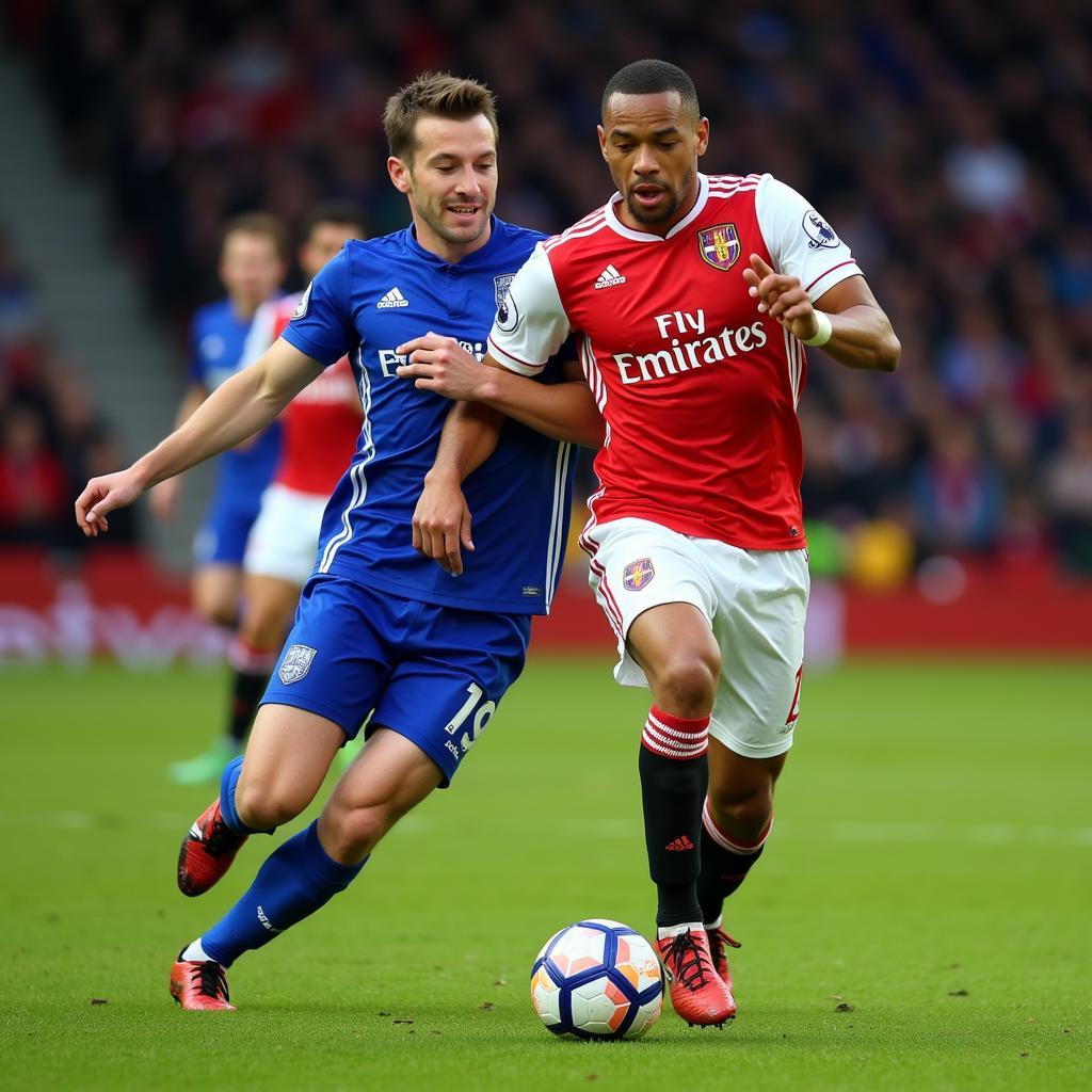 James Chester tranh chấp bóng với đối phương