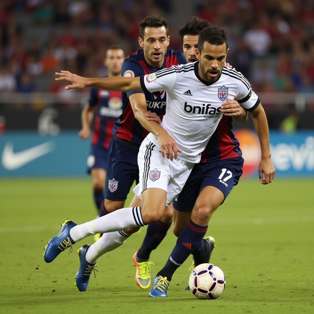 Javier Abella, hậu vệ của Atlas FC, thể hiện kỹ năng phòng ngự chắc chắn trong một trận đấu.