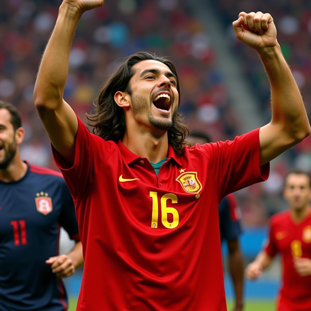 Jesus Navas celebrating Spain's World Cup victory in his number 16 jersey.