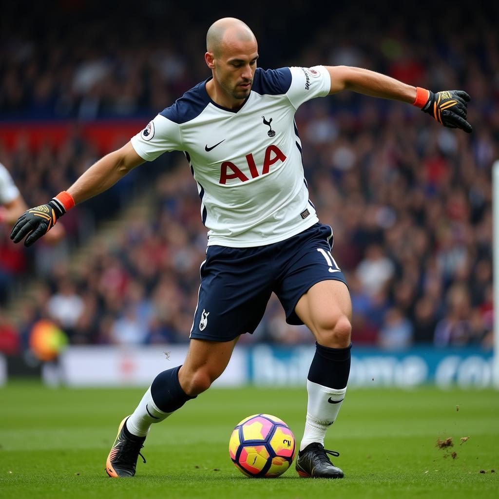 Kasey Keller trong màu áo Tottenham Hotspur, thể hiện sự tập trung và quyết tâm trong khung gỗ.