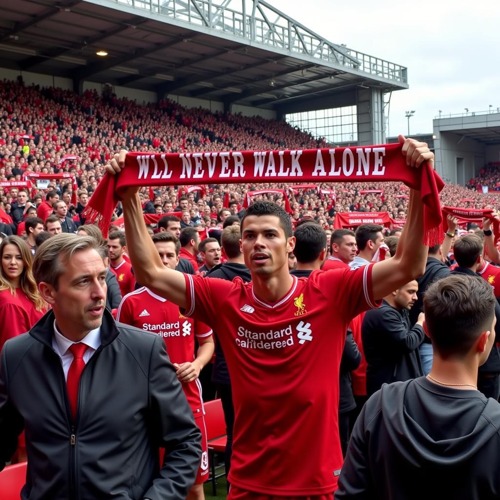 Khán giả Anfield hát vang You'll never walk alone - Cầu thủ bóng đá