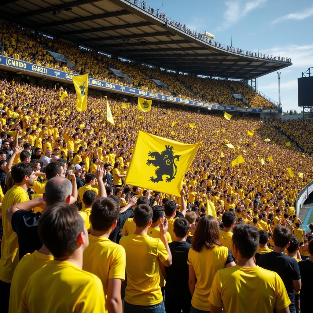 Khán giả cuồng nhiệt cổ vũ cho đội nhà tại sân vận động Estadio de la Ceramica.