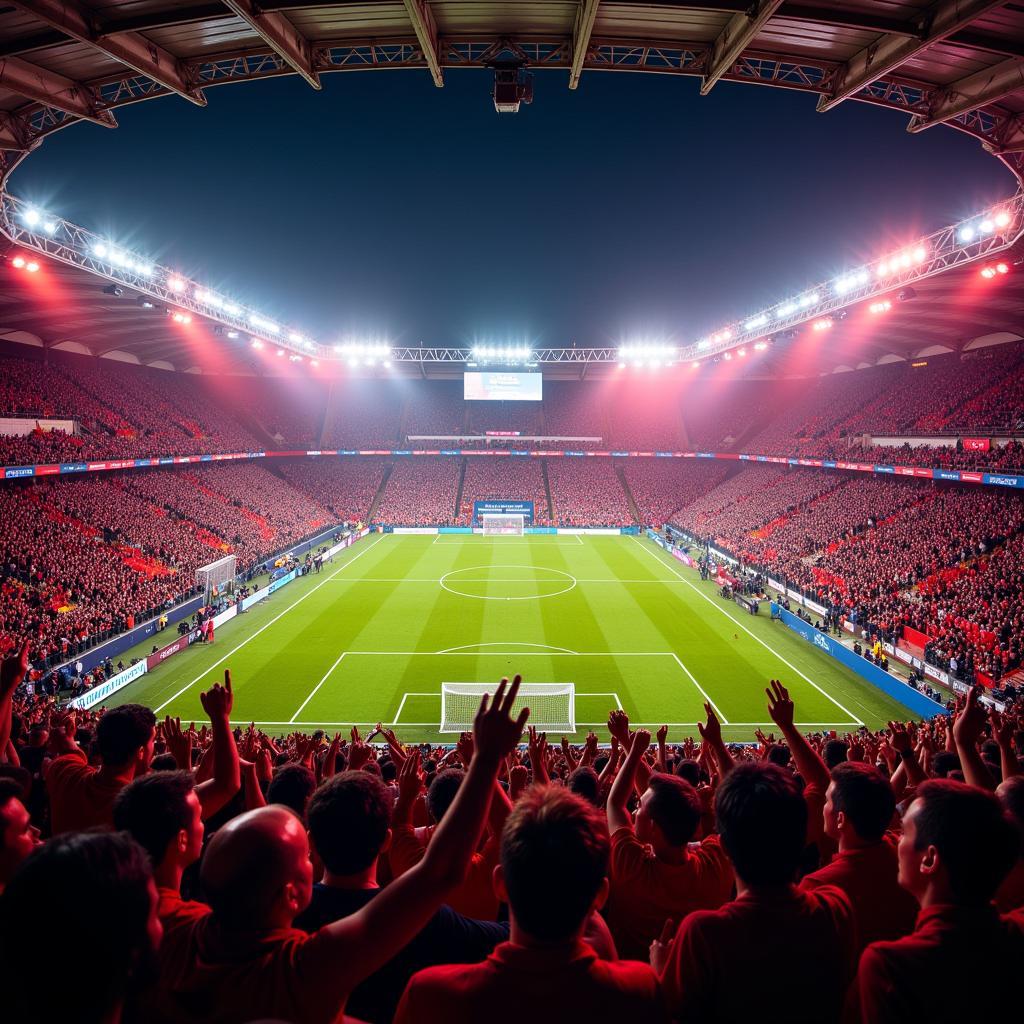 Cổ động viên cuồng nhiệt tại Poljud Stadion: Hình ảnh đám đông khán giả cuồng nhiệt trên khán đài Poljud Stadion, tạo nên một bầu không khí sôi động và cuồng nhiệt.