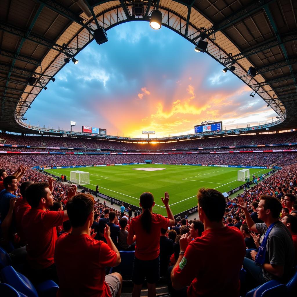 Không khí sôi động tại BBVA Stadium trong một trận đấu bóng đá.