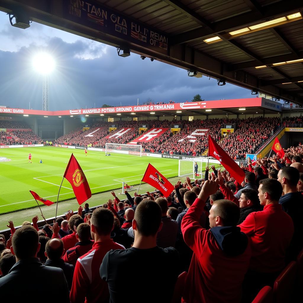 Hình ảnh không khí sôi động tại sân vận động Mansfield Football Ground