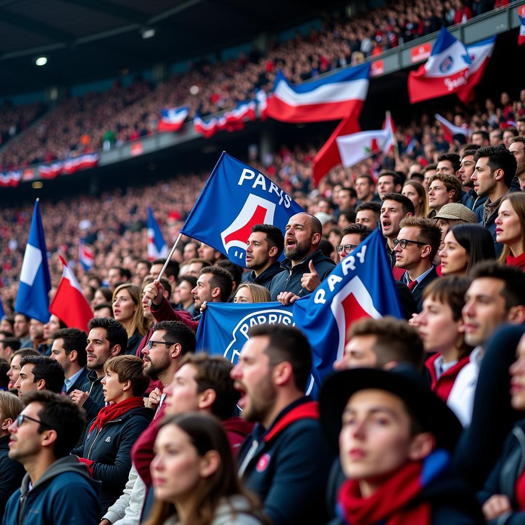 Electric atmosphere at Parc des Princes: Fans creating a vibrant display of support during a PSG match, enhancing the stadium's energy.