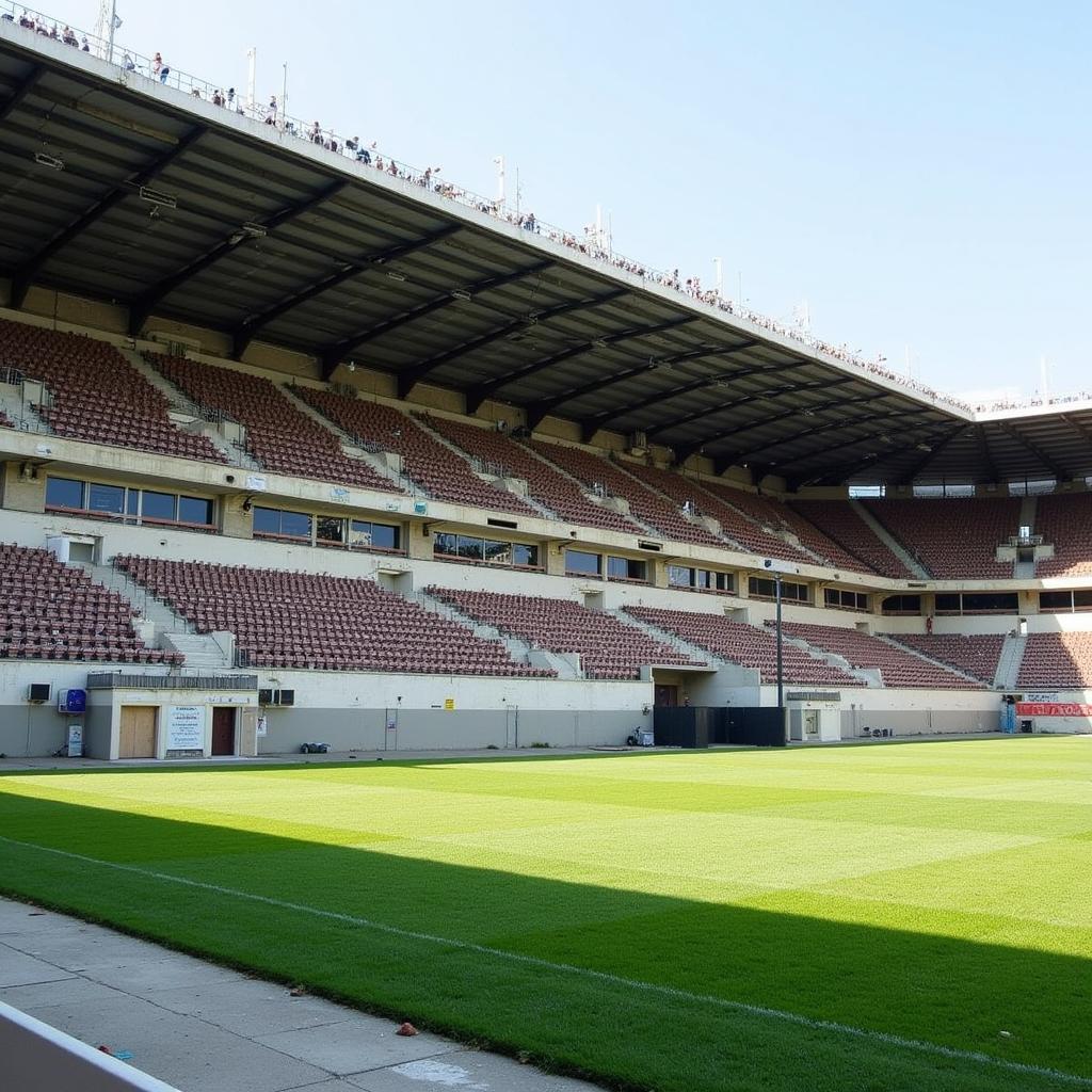 Kiến trúc cổ kính của sân vận động Stadio Pier Luigi Penzo với các khán đài và mái che.