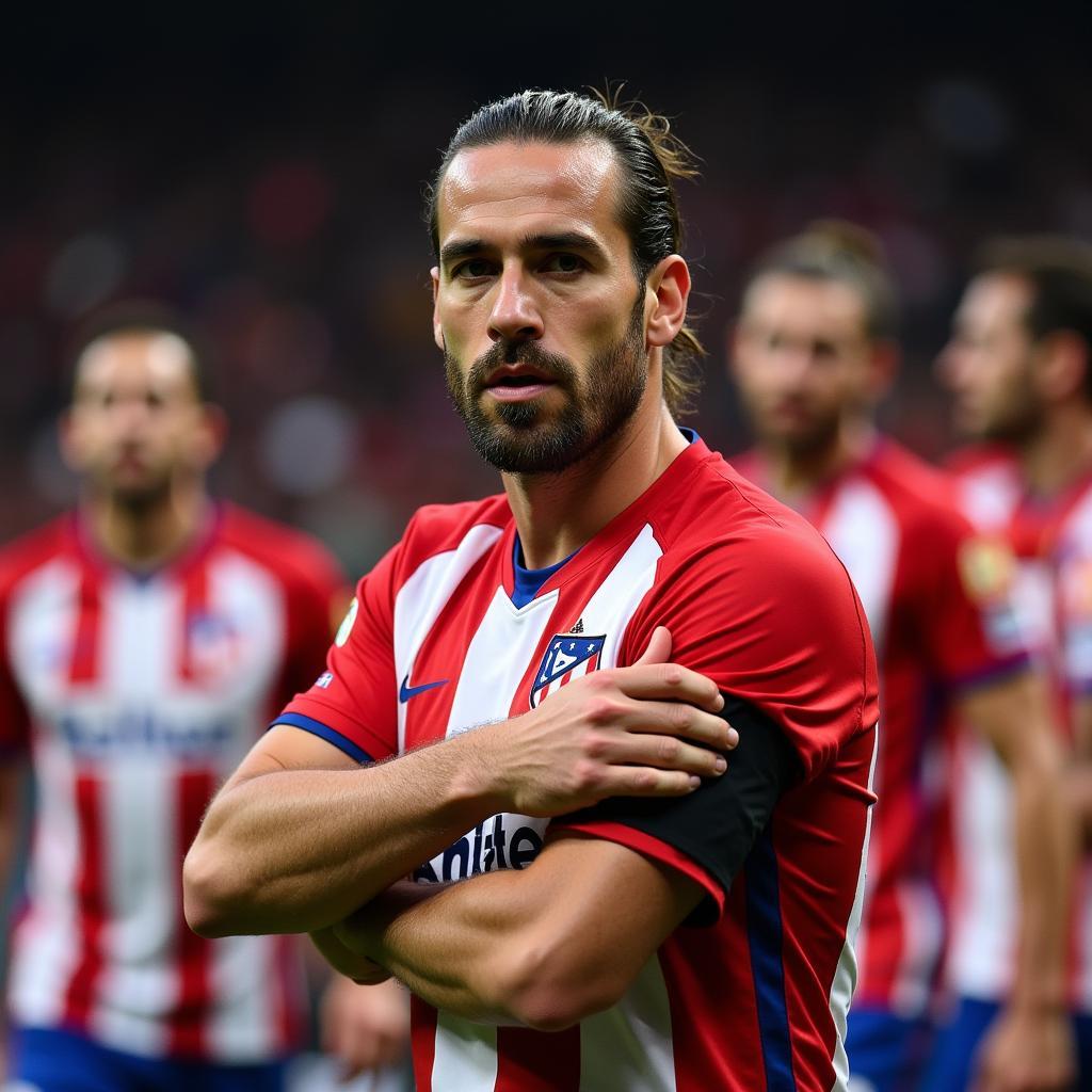 Koke leading his Atlético Madrid teammates as captain, demonstrating leadership.