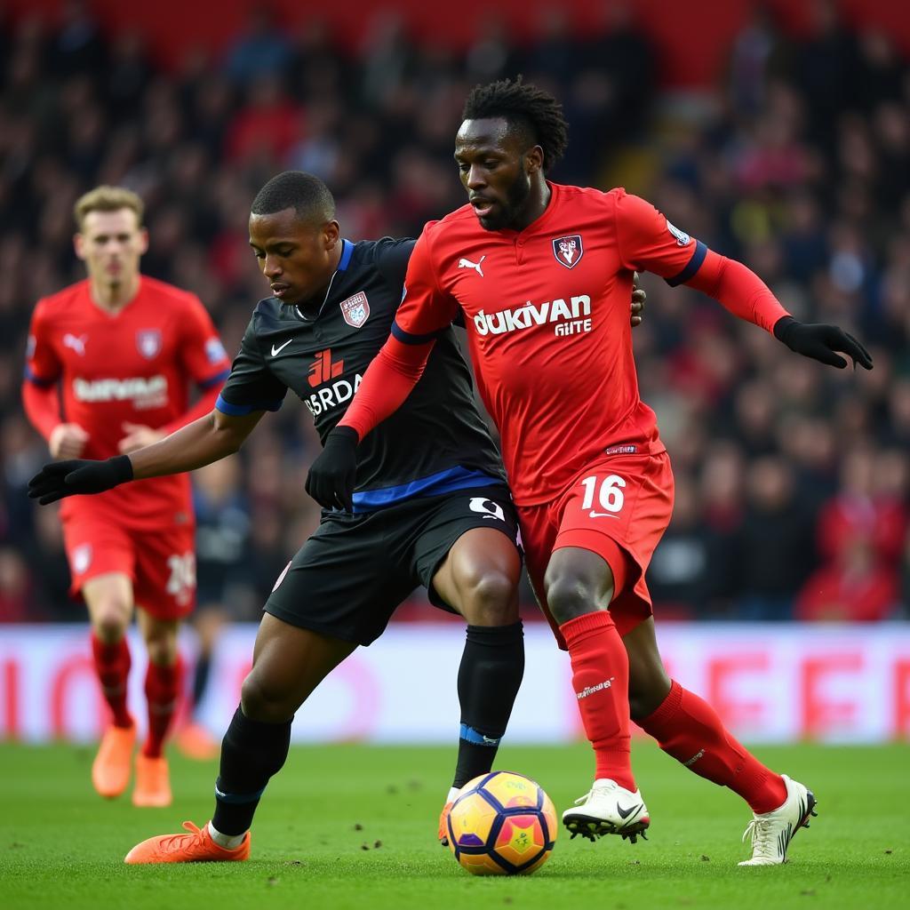Kouyaté tranh chấp bóng trong trận đấu của Nottingham Forest