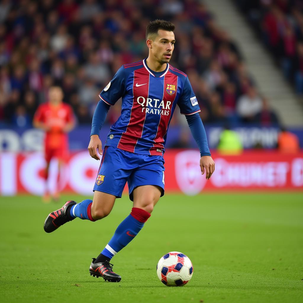 Leandro Trossard kicking the ball during a match.