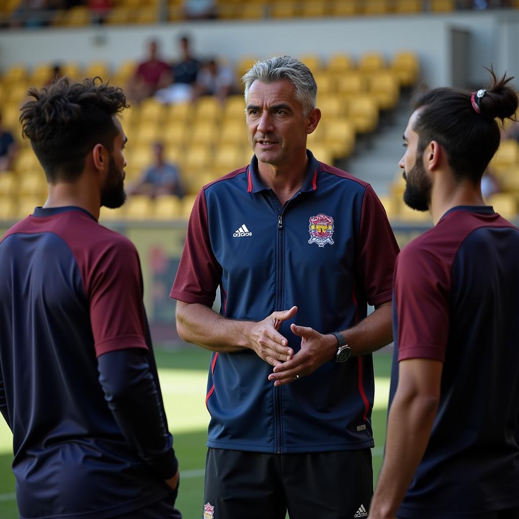 Lionel Scaloni discusses tactics with his players