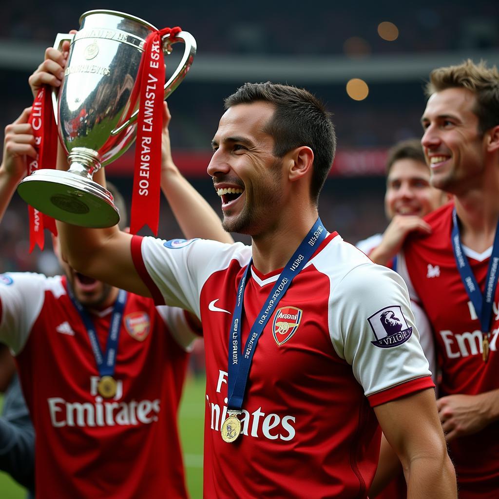 Lukas Podolski ăn mừng FA Cup cùng Arsenal