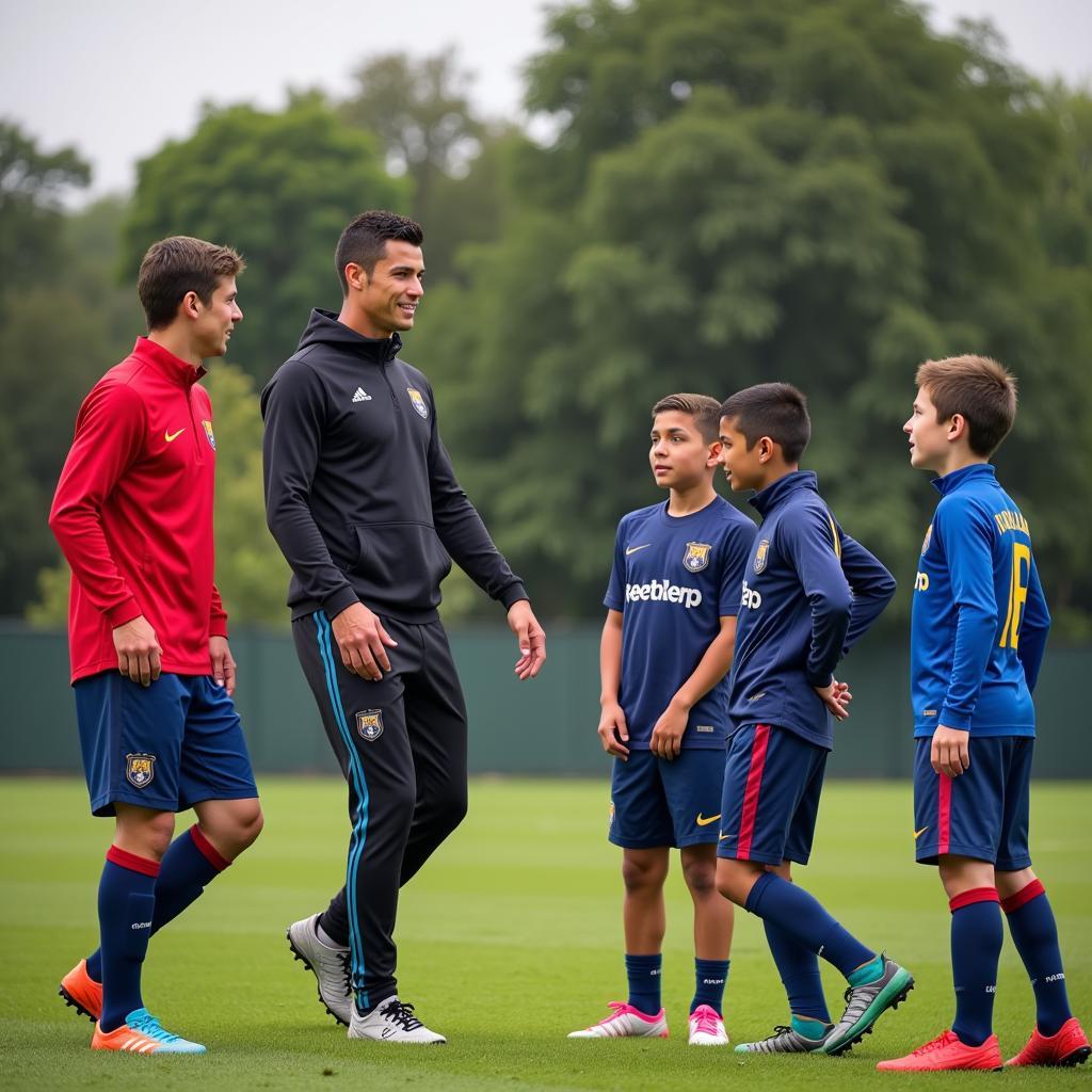 Cristiano Ronaldo giao lưu với các cầu thủ trẻ