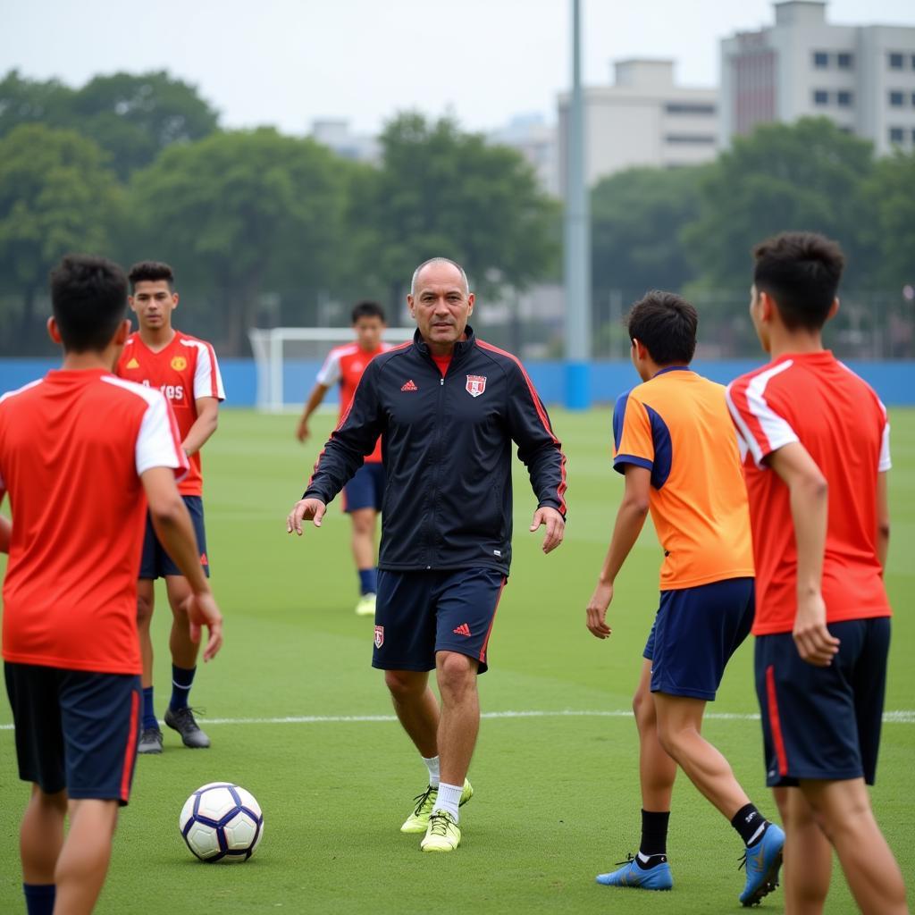 Mauro Cantoro trong vai trò huấn luyện viên chỉ dẫn các cầu thủ trẻ