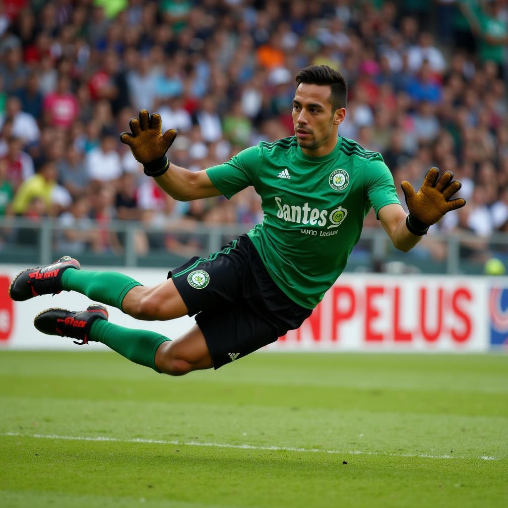 Oswaldo Sánchez bay người trong khung thành