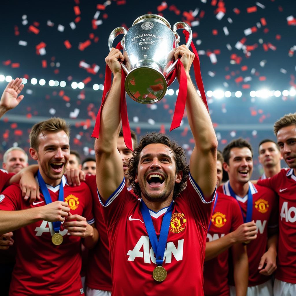 Owen Hargreaves ăn mừng chiến thắng cùng Manchester United