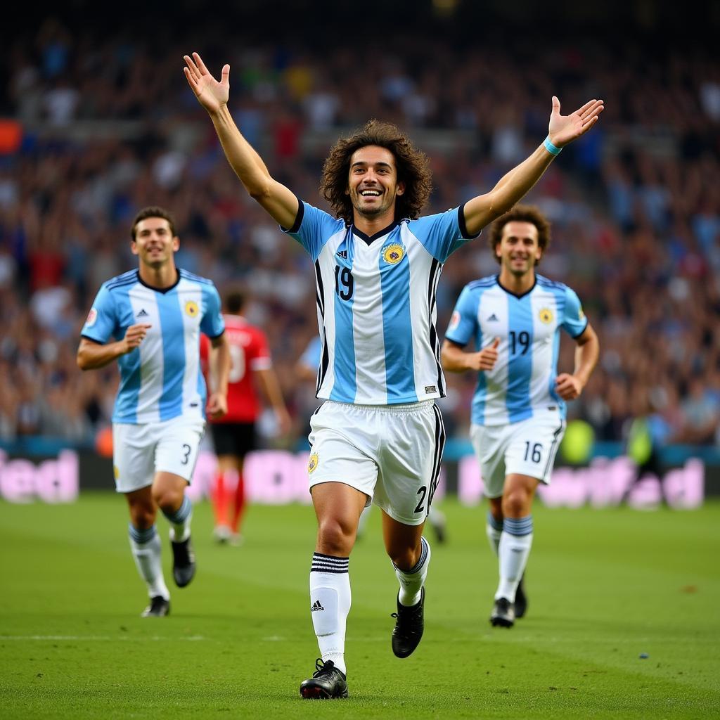 Pablo Aimar ăn mừng bàn thắng trong màu áo đội tuyển Argentina