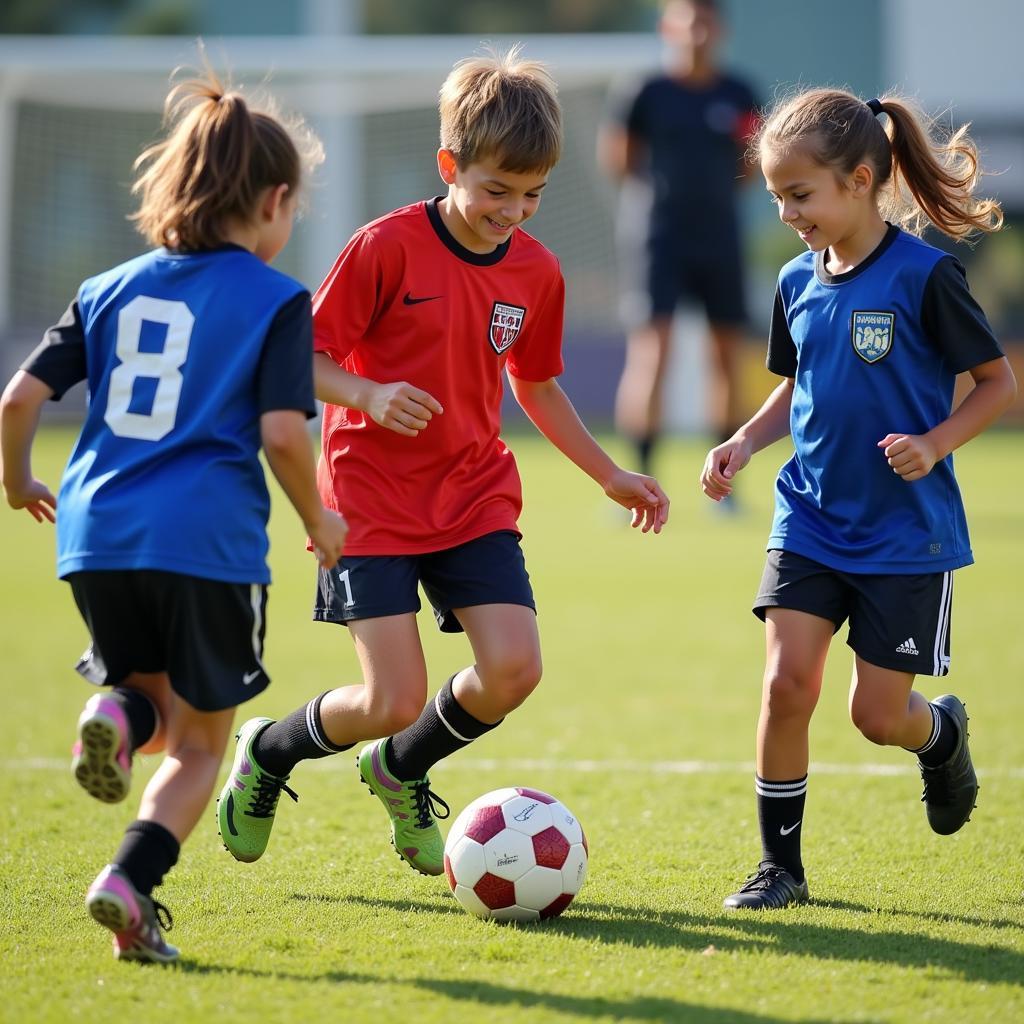 Các cầu thủ nhí Paradise Soccer Club đang thi đấu trong một trận giao hữu.